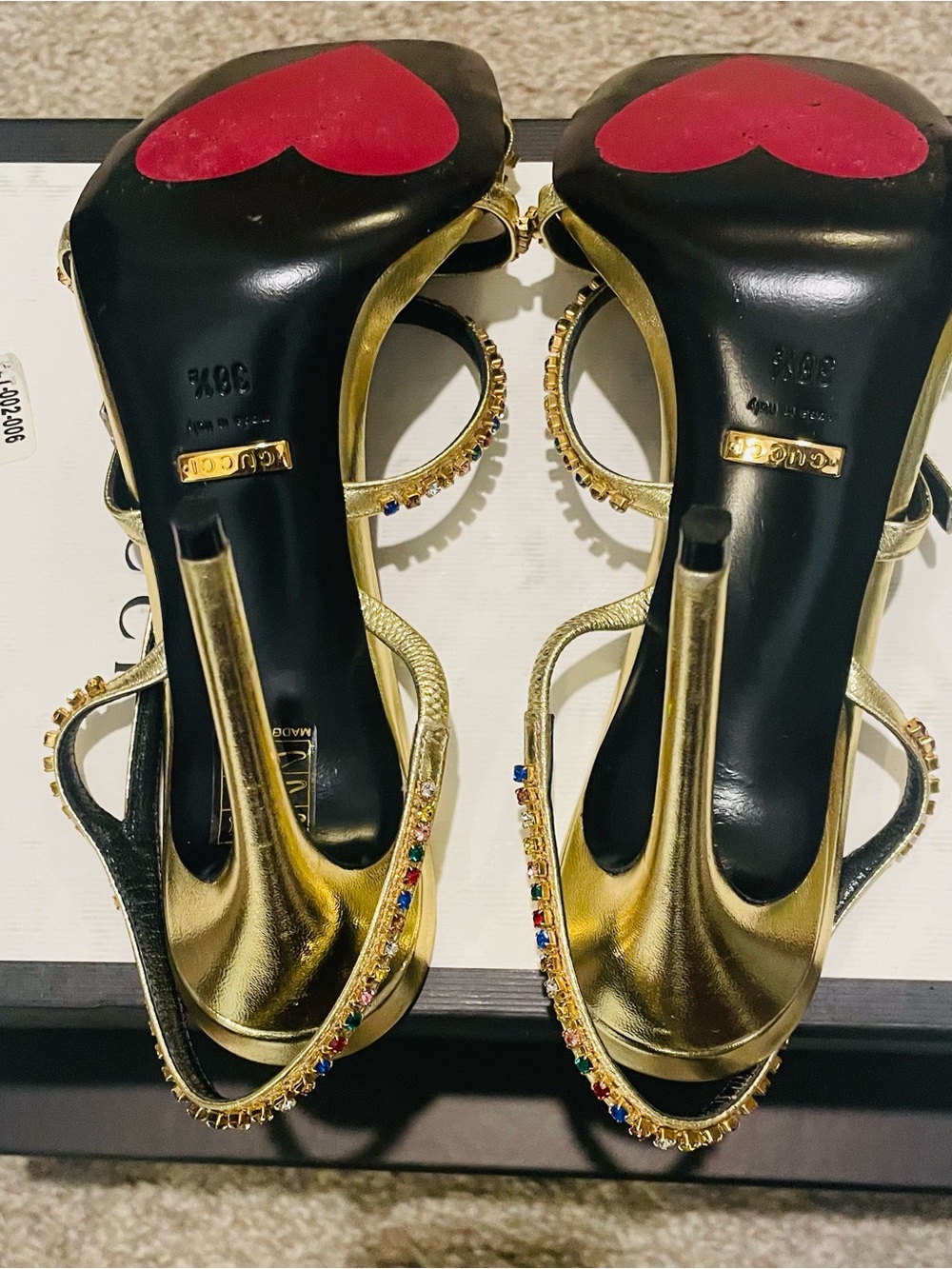Gucci Gold Jeweled Bow-Strap High Heel Sandals - Picture 6 of 9